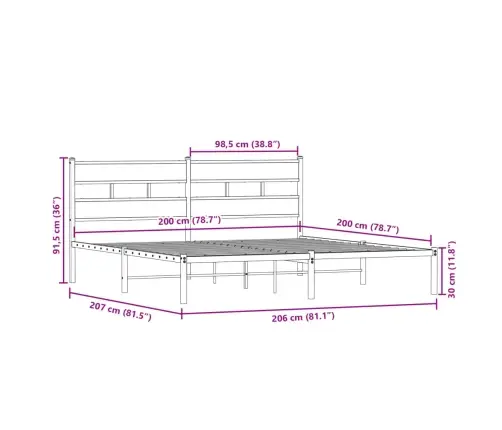 Lovos Rėmas Be Čiužinio, Dūminio Ąžuolo, 200X200cm Metalas