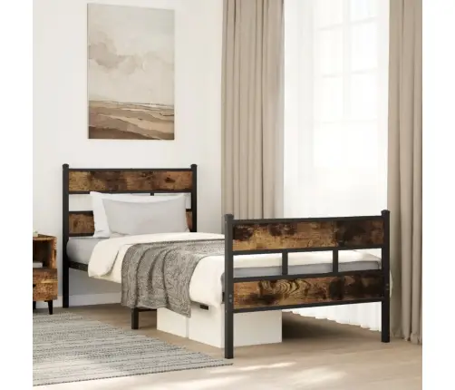 Gultas Rāmis Bez Matrača, Metāls, 90X200 Cm, Ozolkoka Imitācija Vidaxl