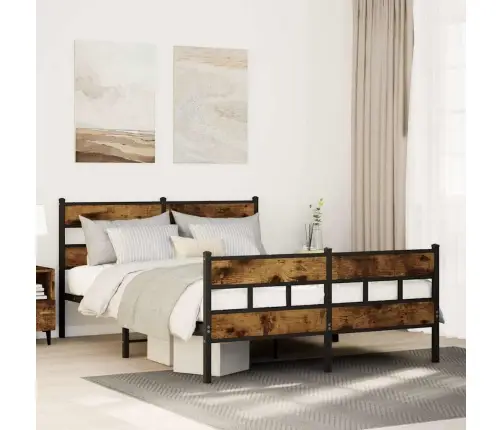 Gultas Rāmis Bez Matrača, Metāls, 135X190Cm, Ozolkoka Imitācija Vidaxl