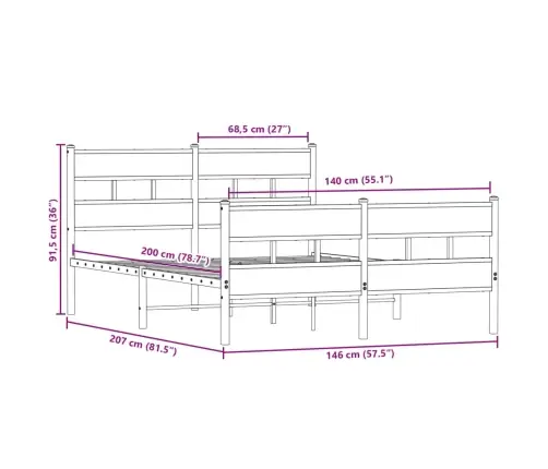 Metallist Voodiraam Ilma Madratsita Suitsutatud Tamm 140X200 Cm