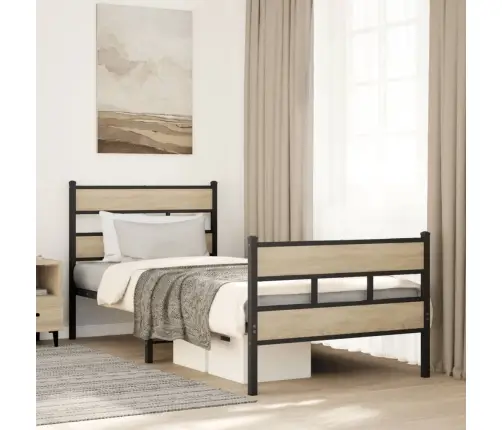 Gultas Rāmis Bez Matrača, Metāls, 100X190Cm, Ozolkoka Imitācija Vidaxl