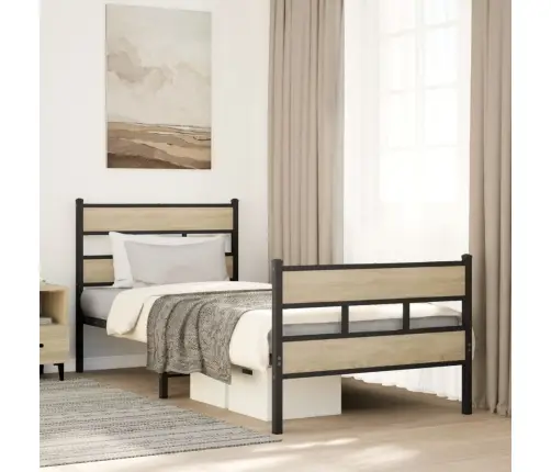 Gultas Rāmis Bez Matrača, Metāls, 100X200Cm, Ozolkoka Imitācija Vidaxl