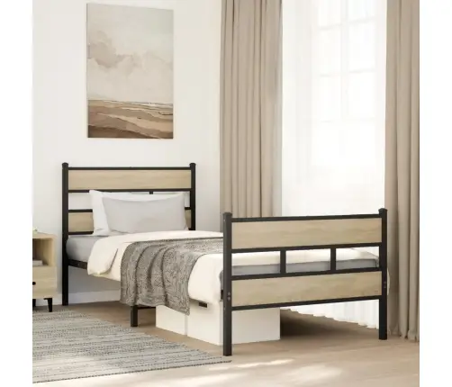 Gultas Rāmis Bez Matrača, Metāls, Ozolkoka, 107X203 Cm Vidaxl