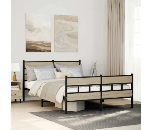 Gultas Rāmis Bez Matrača, Metāls, Ozolkoka, 140X190 Cm Vidaxl