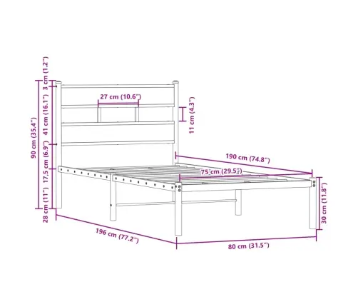 Gulta Bez Matrača, Ar Galvgali, Brūna Ozola, 75X190 Cm Vidaxl