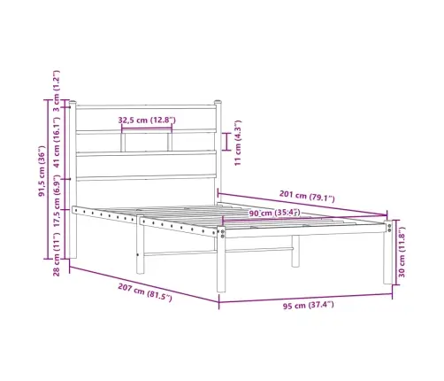 Peatsiga Voodiraam, Ilma Madratsita, Pruun Tamm, 90X200 Cm