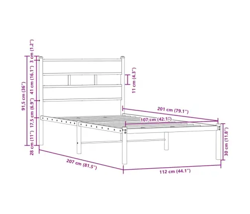 Lovos Rėmas Su Galvūgaliu/Be Čiužinio, Ruda, 107X203Cm