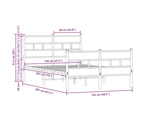 Gulta Bez Matrača, Ar Galvgali, Un Kājgali, 120X200 Cm Vidaxl