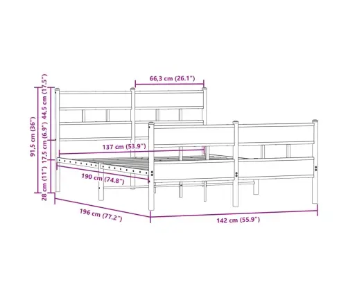 Lovos Rėmas Su Galvūgaliu Ir Kojūgaliu/Be Čiužinio, 137X190Cm