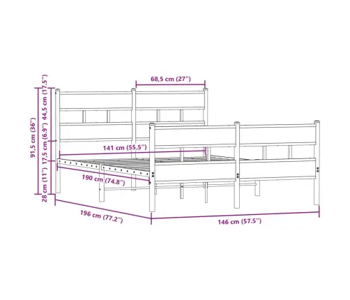 Gulta Bez Matrača, Ar Galvgali, Un Kājgali, 140X190 Cm Vidaxl