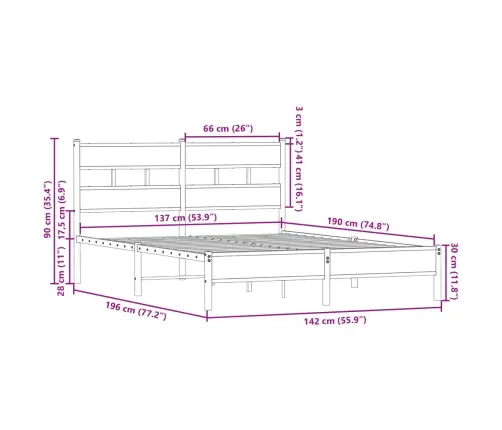 Gulta Bez Matrača, Ar Galvgali, Ozola Krāsa, 137X190 Cm Vidaxl