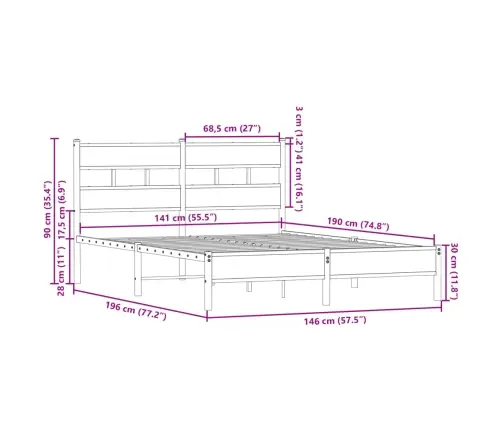 Gulta Bez Matrača, Ar Galvgali, Ozola Krāsa, 140X190 Cm Vidaxl