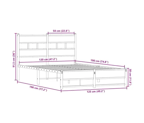Gultas Rāmis Bez Matrača, Metāls, 120X190Cm, Ozolkoka Imitācija Vidaxl