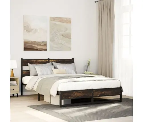Gultas Rāmis Bez Matrača, Metāls, 135X190Cm, Ozolkoka Imitācija Vidaxl