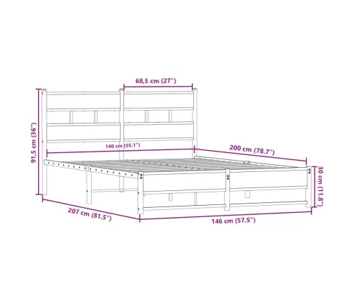 Gultas Rāmis Bez Matrača, Metāls, 140X200Cm, Ozolkoka Imitācija Vidaxl