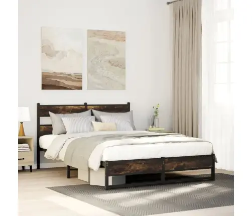 Gultas Rāmis Bez Matrača, Metāls, 140X200Cm, Ozolkoka Imitācija Vidaxl