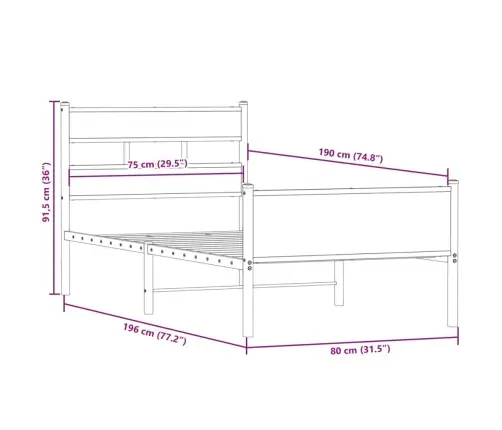 Gulta Bez Matrača, Ozolkoka, 75X190 Cm, Inženierijas Koks Vidaxl