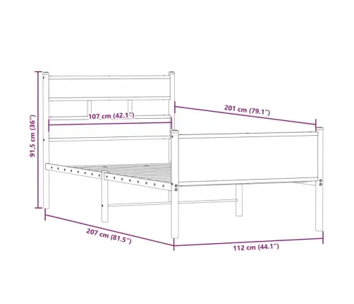 Peatsiga Voodiraam, Ilma Madratsita, Suitsutatud Tamm 107X200Cm