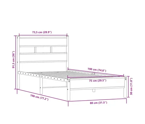 Lovos Rėmas Be Čiužinio, Sonoma, 75X190cm Apdirbta Mediena