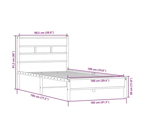 Gulta Bez Matrača, Ozolkoka, 100X190 Cm, Inženierijas Koks Vidaxl