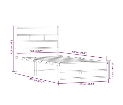 Metallist Voodiraam Ilma Madratsita Sonoma Tamm 100X200 Cm