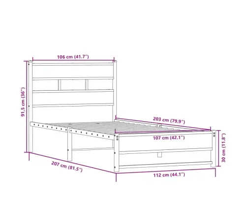 Gultas Rāmis Bez Matrača, Metāls, Ozolkoka, 107X203 Cm Vidaxl