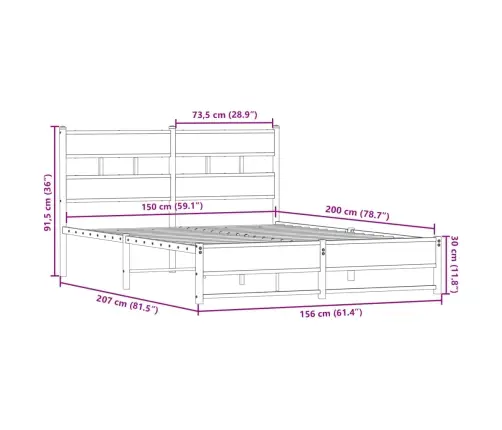 Gultas Rāmis Bez Matrača, Metāls, 150X200Cm, Ozolkoka Imitācija Vidaxl