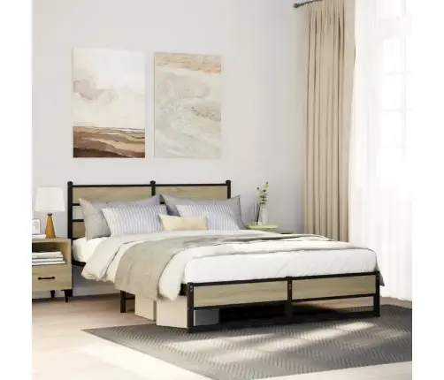 Gultas Rāmis Bez Matrača, Metāls, 150X200Cm, Ozolkoka Imitācija Vidaxl