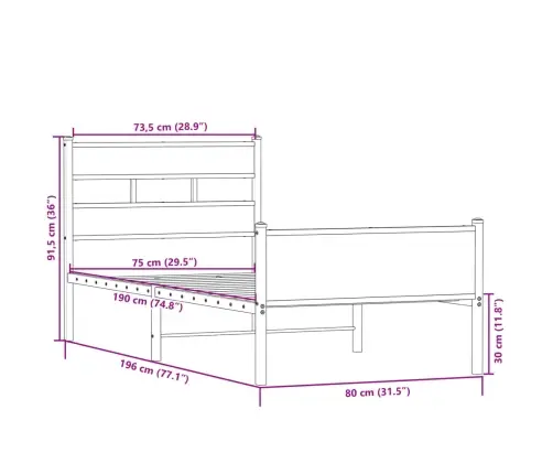 Gulta Bez Matrača, Ozolkoka, 75X190 Cm, Inženierijas Koks Vidaxl