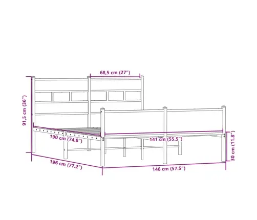Peatsiga Voodiraam, Ilma Madratsita, Sonoma Tamm 140X190Cm