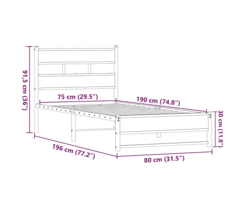 Gultas Rāmis Bez Matrača, Metāls, Brūna Ozola, 75X190 M Vidaxl