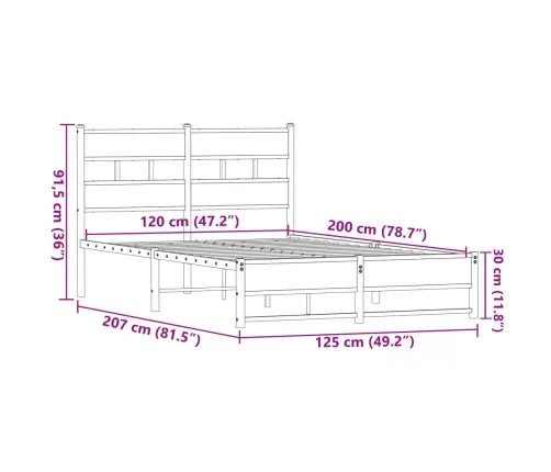 Lovos Rėmas Be Čiužinio, Rudas Ąžuolo, 120X200cm Metalas