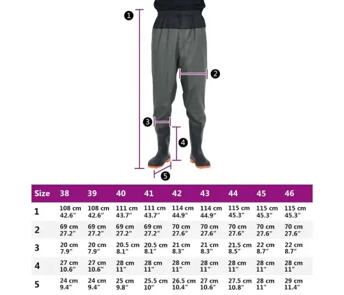 Waist Waders Koos Saabastega, Tumeroheline, Suurus 44