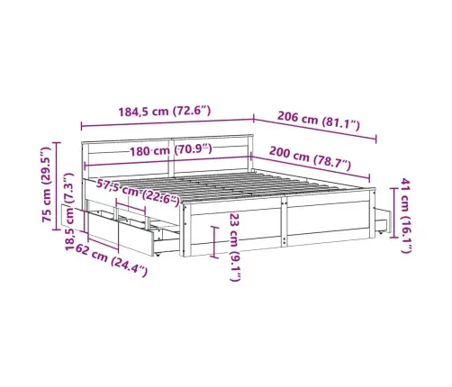 Lovos Rėmas Be Čiužinio Su Galvūgaliu, Baltas, 180X200cm Pušis