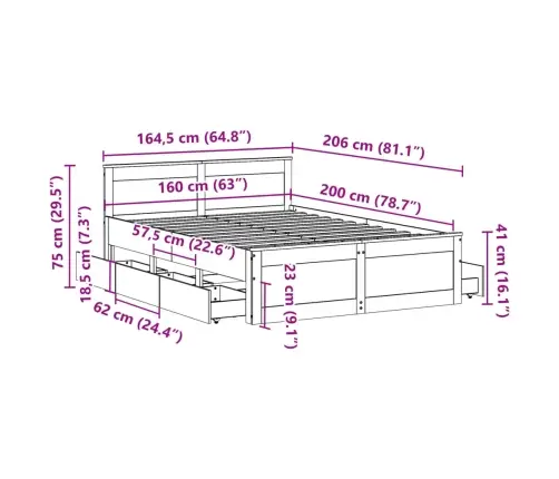 Gulta Bez Matrača, Ar Galvgali, 160X200 Cm, Priedes Koks Vidaxl