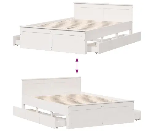 Gulta Bez Matrača, Ar Galvgali, Balta, 150X200 Cm, Priedes Koks Vidaxl