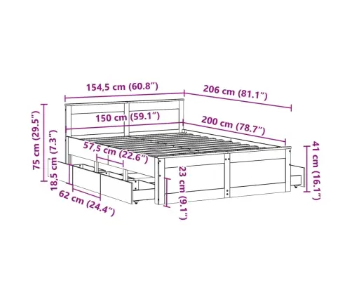 Gulta Bez Matrača, Ar Galvgali, 150X200 Cm, Priedes Koks Vidaxl