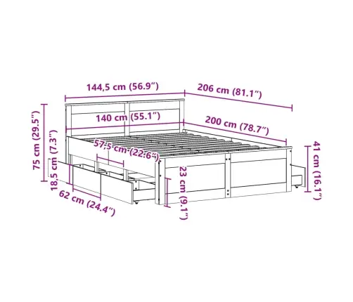 Lovos Rėmas Be Čiužinio Su Galvūgaliu, Baltas, 140X200cm Pušis