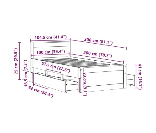 Peatsiga Voodiraam, Ilma Madratsita, 100 X 200 cm Männipuit