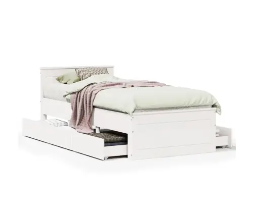 Gulta Bez Matrača, Ar Galvgali, Balta, 90X200 Cm, Priedes Koks Vidaxl