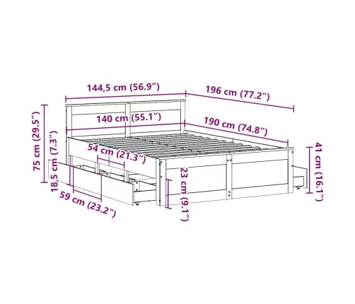 Gulta Bez Matrača, Ar Galvgali, 140X190 Cm, Priedes Koks Vidaxl