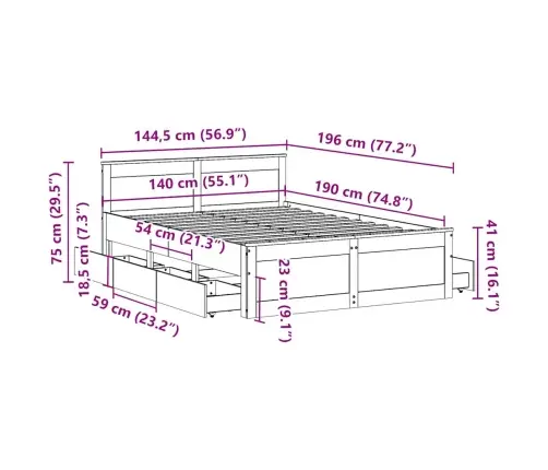 Lovos Rėmas Be Čiužinio Su Galvūgaliu, Baltas, 140X190cm Pušis