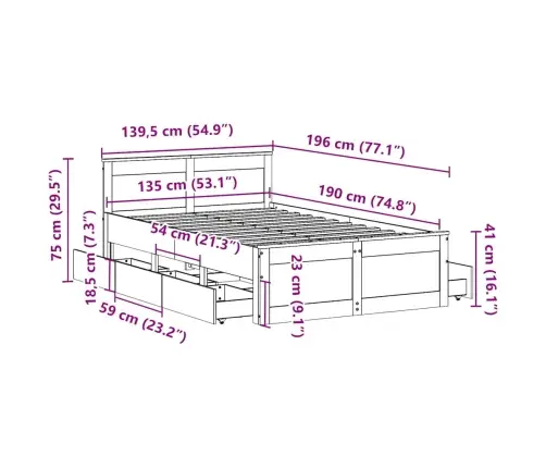 Lovos Rėmas Be Čiužinio Su Galvūgaliu, Baltas, 135X190cm Pušis