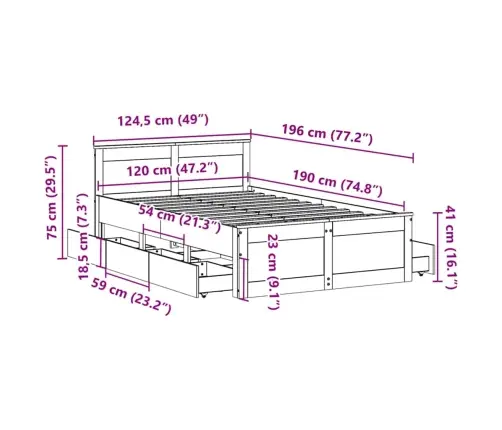 Lovos Rėmas Be Čiužinio Su Galvūgaliu, 120X190cm Pušis