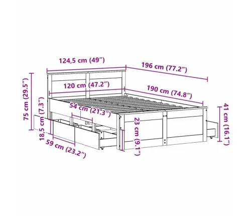 Lovos Rėmas Be Čiužinio Su Galvūgaliu, Rudas, 120X190cm Pušis
