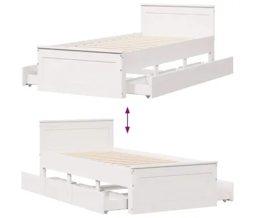 Gulta Bez Matrača, Ar Galvgali, Balta, 75X190 Cm, Priedes Koks Vidaxl