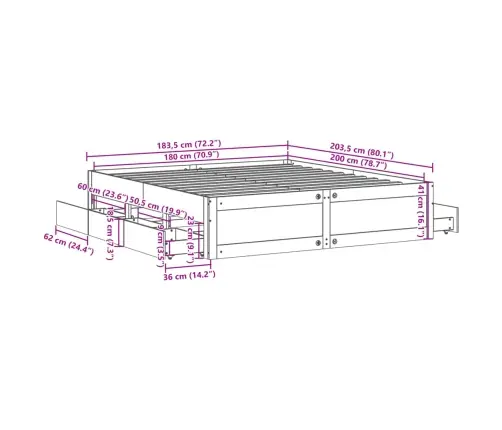 Gulta Bez Matrača, Ar Atvilktnēm, Brūna, 180X200 Cm, Priede Vidaxl