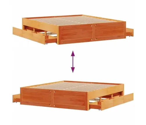 Gulta Bez Matrača, Ar Atvilktnēm, Brūna, 180X200 Cm, Priede Vidaxl