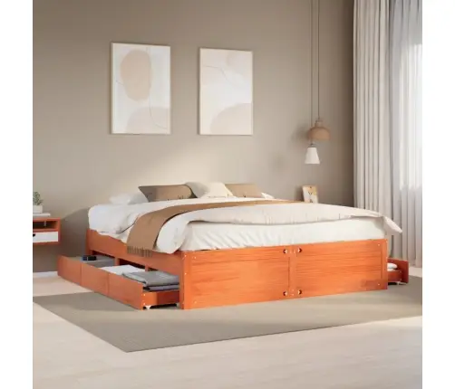 Gulta Bez Matrača, Ar Atvilktnēm, Brūna, 180X200 Cm, Priede Vidaxl