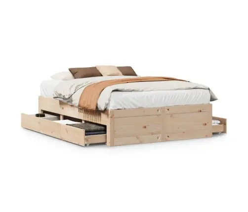 Gulta Bez Matrača, Ar Atvilktnēm, 150X200 Cm, Priedes Masīvkoks Vidaxl